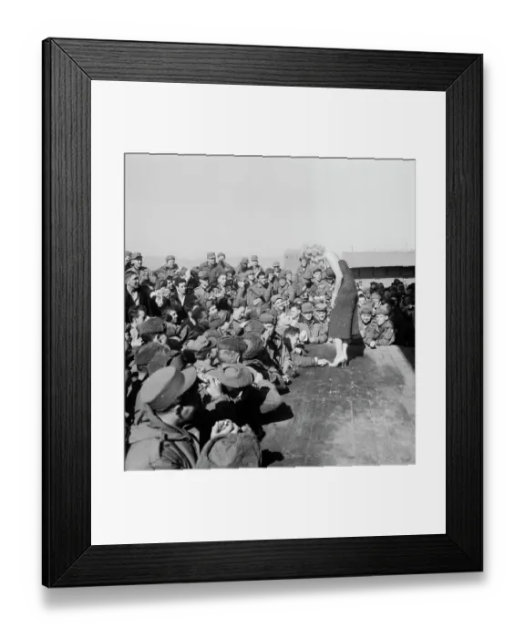 Framed Print : Marilyn Monroe Speaking with Troops Framed Print : Marilyn Monroe Speaking with Troops