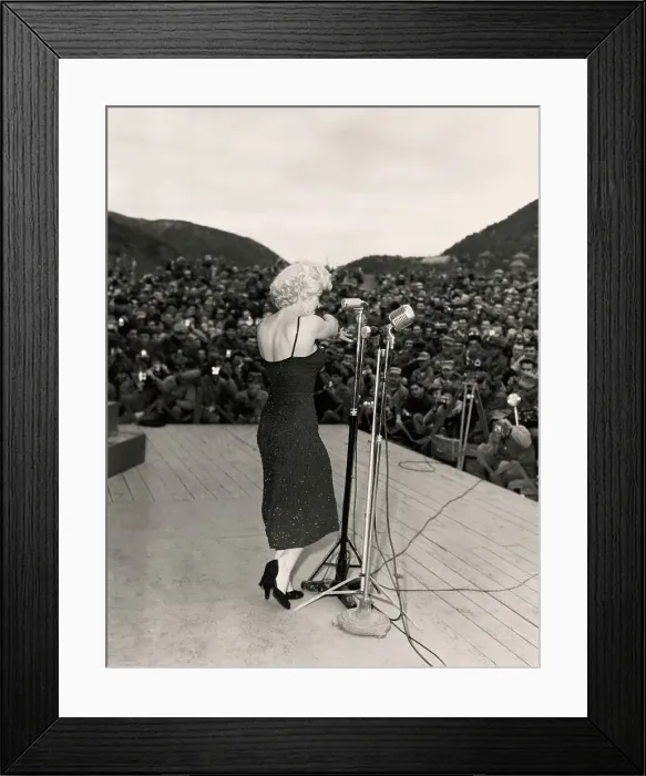 Framed Print : Marilyn Monroe Sings for Troops Framed Print : Marilyn Monroe Sings for Troops