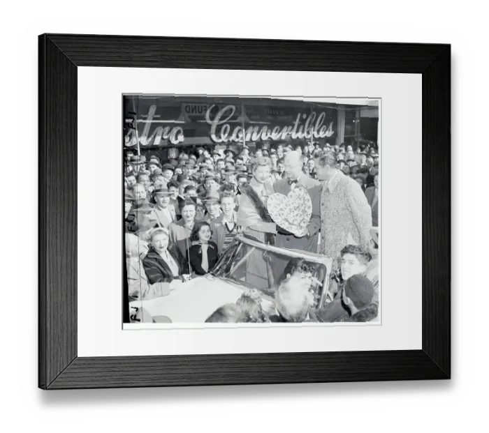 Framed Print : Performers Lucille Ball and Desi Arnaz Riding in Heart Association Motorcade