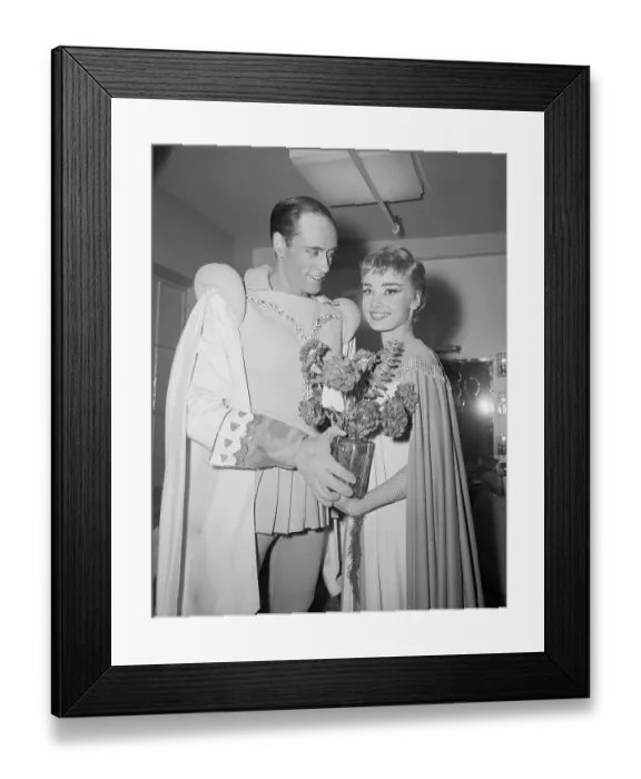 Framed Print : Audrey Hepburn and Mel Ferrer in Costume Holding Bouquet Framed Print : Audrey Hepburn and Mel Ferrer in Costume Holding Bouquet