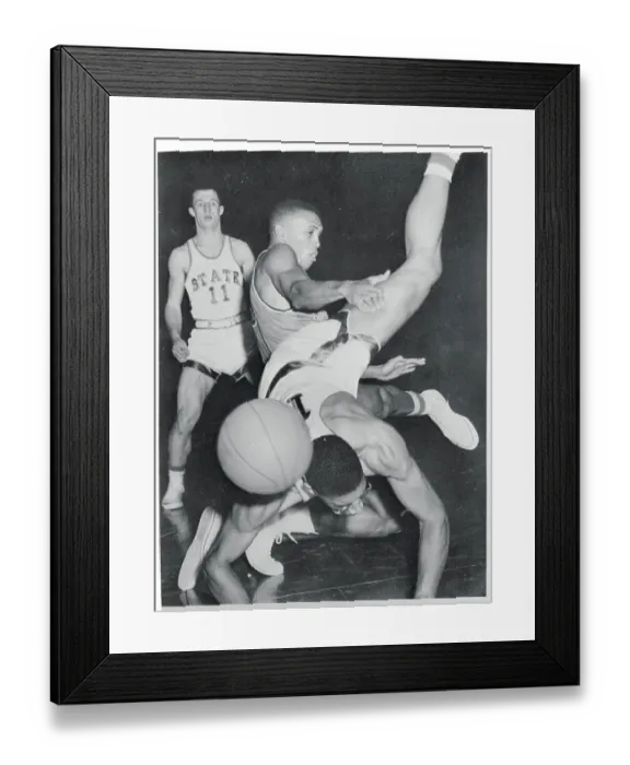 Framed Print : Basketball Players Colliding On Court Framed Print : Basketball Players Colliding On Court