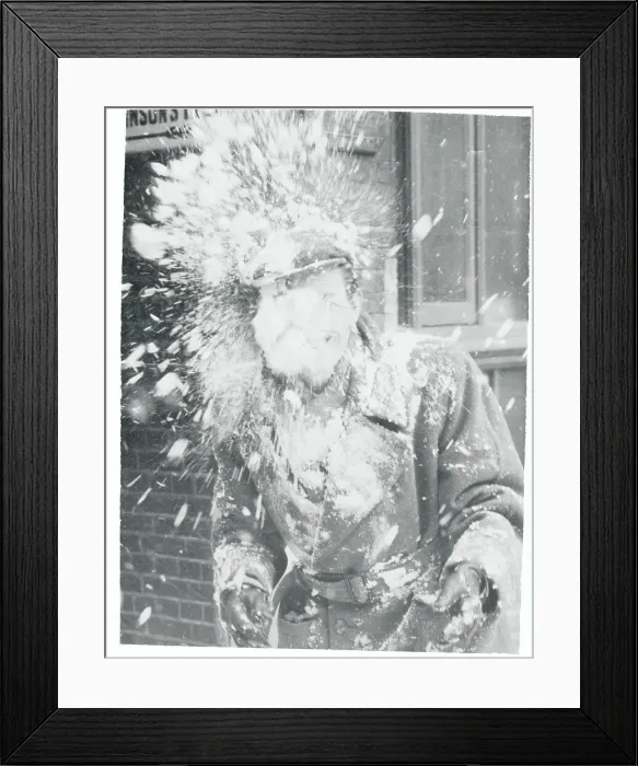 Framed Print : Man Hit by Snowballs Framed Print : Man Hit by Snowballs