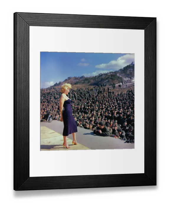 Framed Print : Marilyn Monroe Posing on Stage in Front of Troops Framed Print : Marilyn Monroe Posing on Stage in Front of Troops