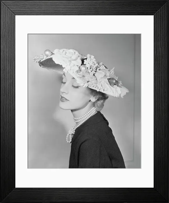 Framed Print : Fashion Model Wearing Floral Hat by Walter Florell Framed Print : Fashion Model Wearing Floral Hat by Walter Florell