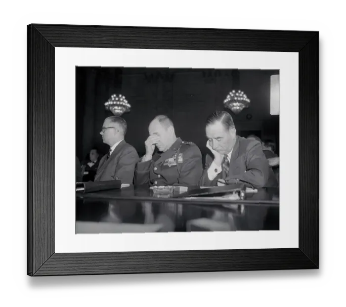 Framed Print : Military Officials Sitting and Looking Worried