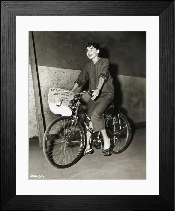 Framed Print : Audrey Hepburn Riding Bicycle Framed Print : Audrey Hepburn Riding Bicycle