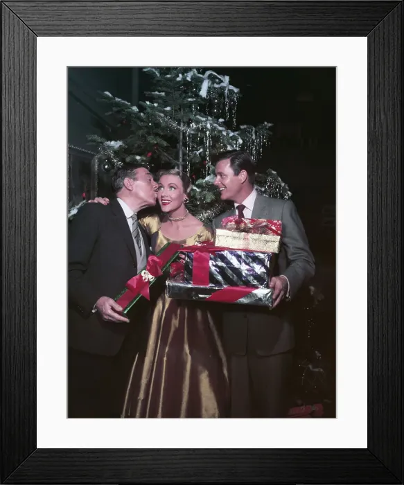 Framed Print : Anne Jeffreys with admirers Leo G. Carroll and Robert Sterling by Christmas Tree. Topper tv series Framed Print : Anne Jeffreys with admirers Leo G. Carroll and Robert Sterling by Christmas Tree. Topper tv series