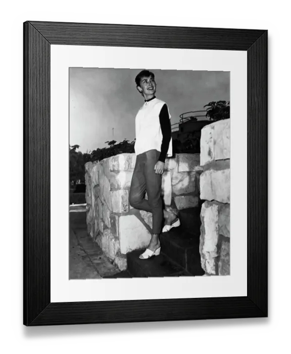 Framed Print : Audrey Hepburn Standing on Steps Framed Print : Audrey Hepburn Standing on Steps