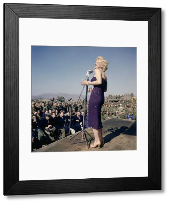Framed Print : Marilyn Monroe Singing to Troops in Korea Framed Print : Marilyn Monroe Singing to Troops in Korea