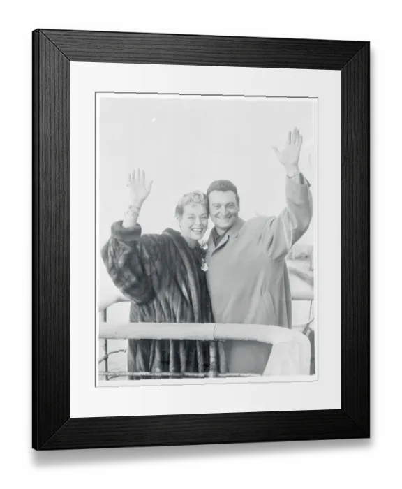 Framed Print : Frankie Laine and Wife Waving From Ship Framed Print : Frankie Laine and Wife Waving From Ship