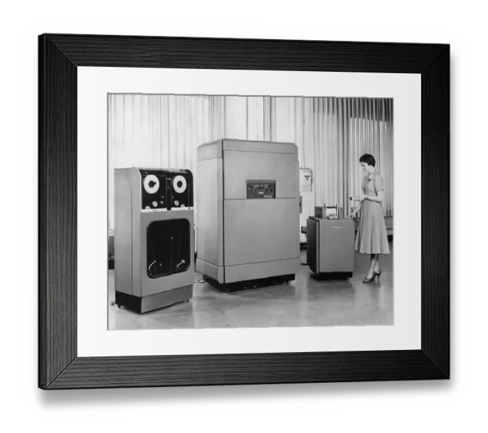 Framed Print : UNIVAC. (Original Caption) 1954: View of the Remington-Rand calculating machine UNIVAC Framed Print : UNIVAC. (Original Caption) 1954: View of the Remington-Rand calculating machine UNIVAC