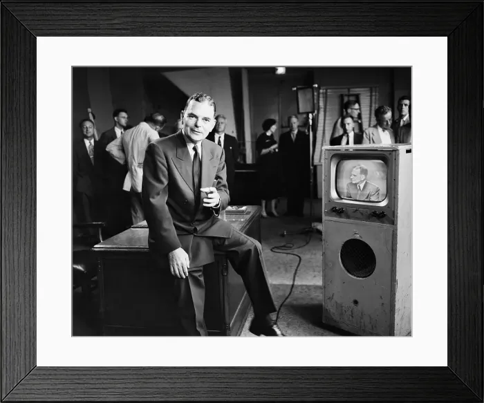 Framed Print : Thomas E. Dewey Sitting Next to Early Television Set Framed Print : Thomas E. Dewey Sitting Next to Early Television Set