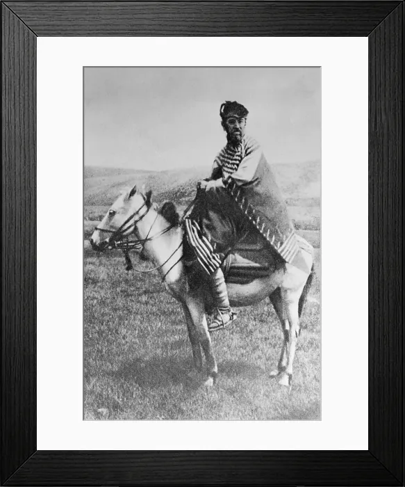 Framed Print : Portrait of Occultist Aleister Crowley Sitting on Donkey Framed Print : Portrait of Occultist Aleister Crowley Sitting on Donkey