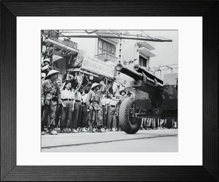 Framed Print : Parade of People and Tank on Street Framed Print : Parade of People and Tank on Street