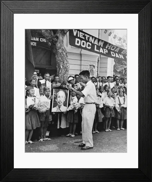Framed Print : Young Children With Man Holding Portrait of Ho Chi Minh Framed Print : Young Children With Man Holding Portrait of Ho Chi Minh