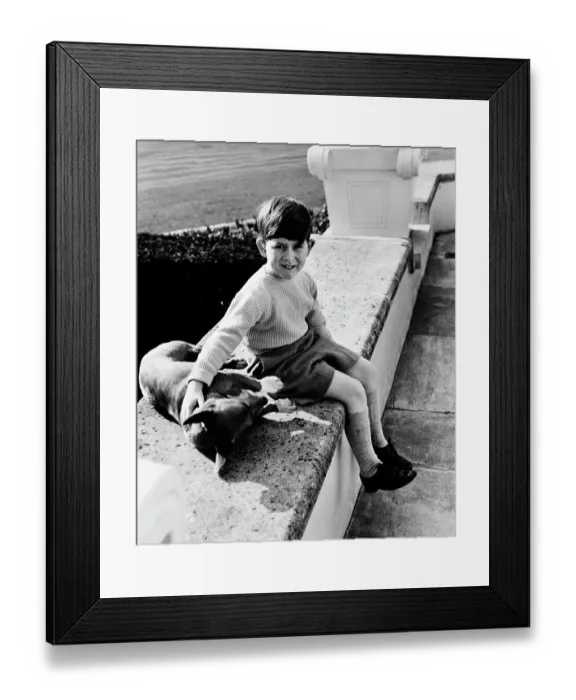 Framed Print : Prince Charles As Boy With Dog Framed Print : Prince Charles As Boy With Dog