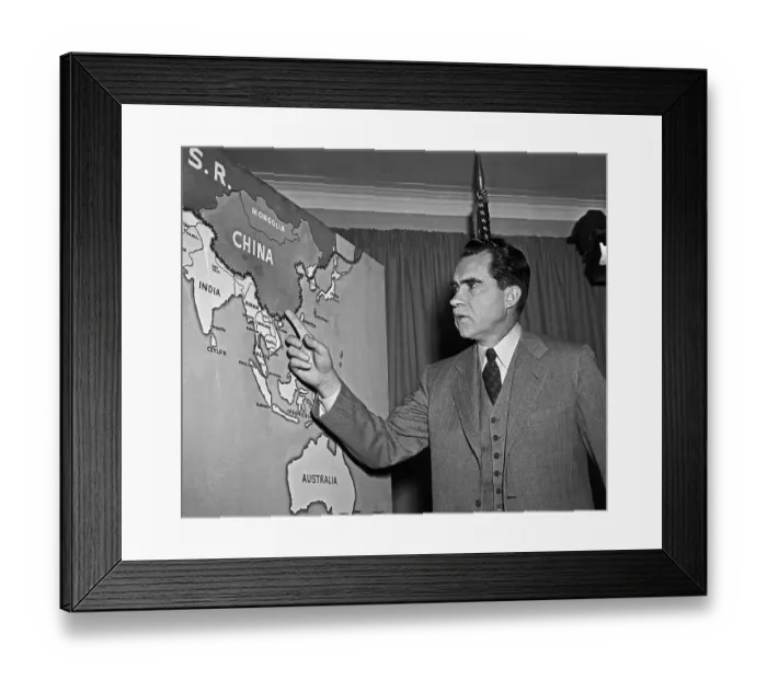 Framed Print : Richard Nixon Pointing to Map