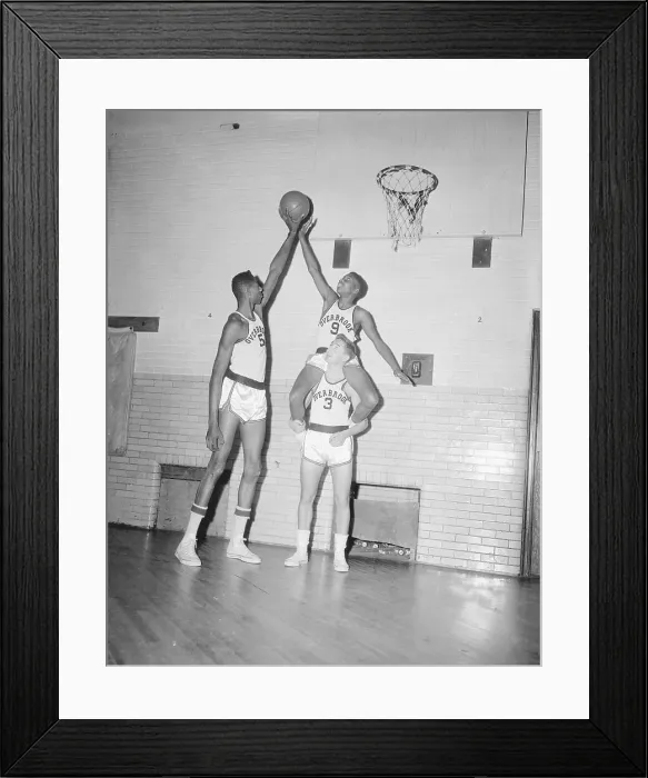 Framed Print : Wilt Chamberlain Competing with Martin Hughes Riding Piggyback Framed Print : Wilt Chamberlain Competing with Martin Hughes Riding Piggyback