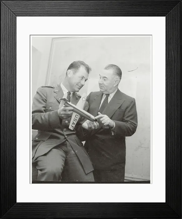 Framed Print : Charles Yeager and Lawrence Bell Observing Plane Model Framed Print : Charles Yeager and Lawrence Bell Observing Plane Model