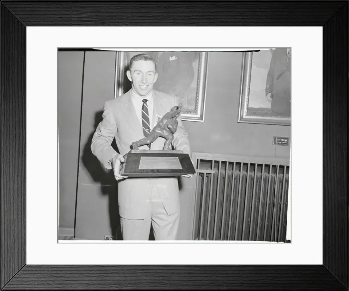 Framed Print : Johnny Lattner Holding Heisman Trophy Framed Print : Johnny Lattner Holding Heisman Trophy