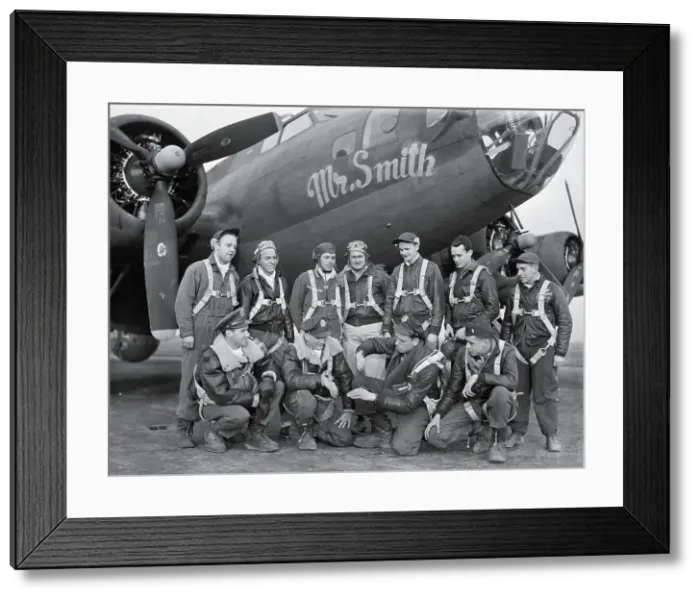 Framed Print : Crew Posing with Bomber Plane Framed Print : Crew Posing with Bomber Plane