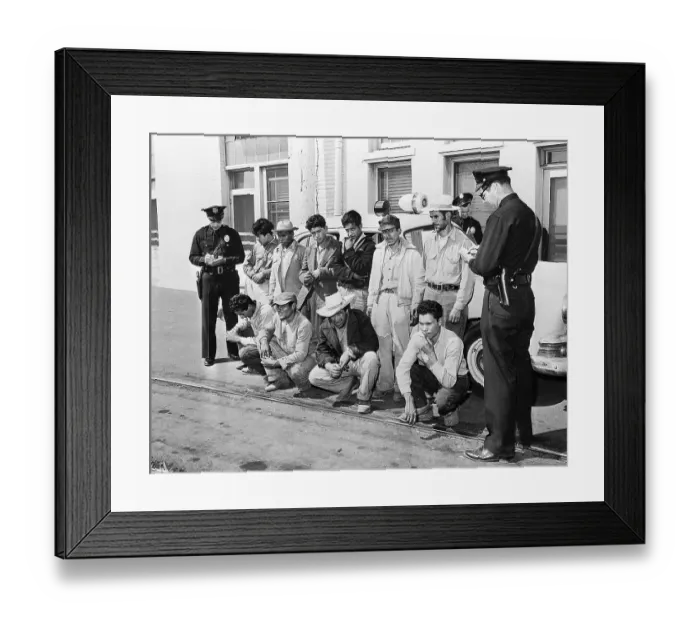 Framed Print : Police With Group of Mexican Workers Framed Print : Police With Group of Mexican Workers