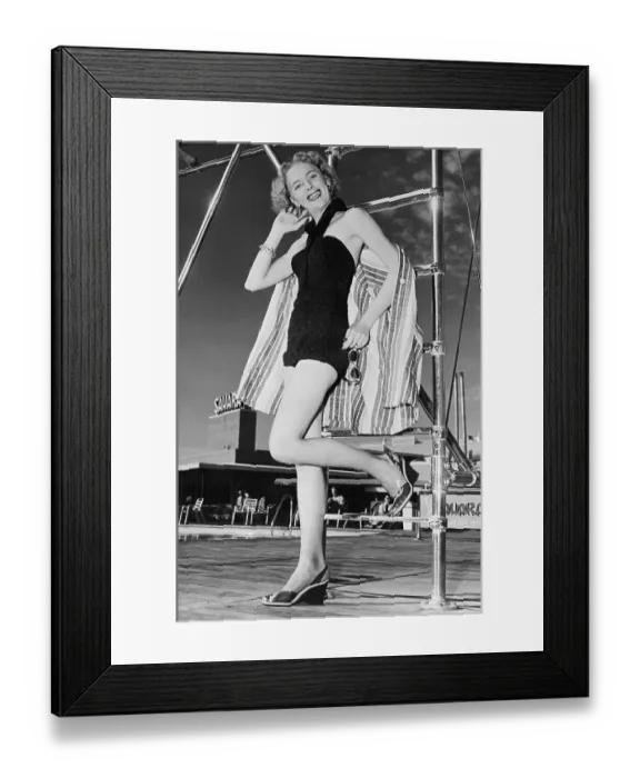 Framed Print : Christine Jorgensen Posing in Bathing Suit Framed Print : Christine Jorgensen Posing in Bathing Suit