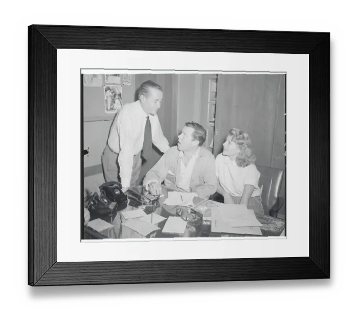 Framed Print : Rita Hayworth and Husband Conversing with Attorney Framed Print : Rita Hayworth and Husband Conversing with Attorney