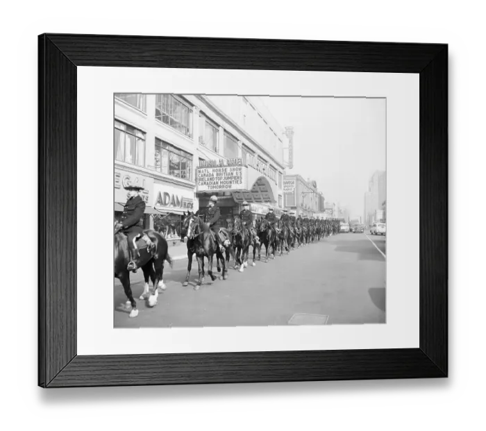 Framed Print : Canadian Mountees Ride Past Mad Sq Garde Framed Print : Canadian Mountees Ride Past Mad Sq Garde