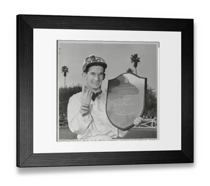Framed Print : Willie Shoemaker Holding Plaque Framed Print : Willie Shoemaker Holding Plaque