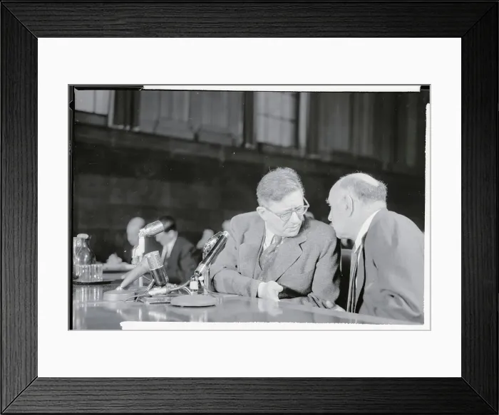Framed Print : Dr. Harry Grundfest Sitting in Court with His Attorney Framed Print : Dr. Harry Grundfest Sitting in Court with His Attorney