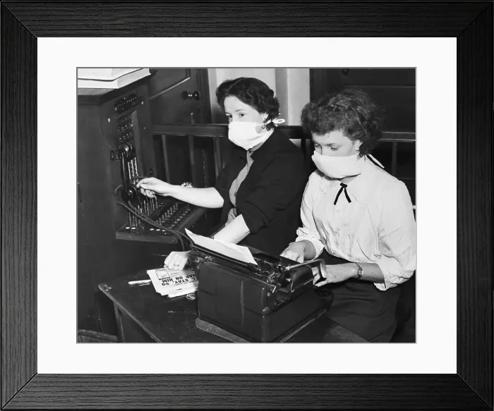 Framed Print : Switchboard Operators Wear Protective Masks Framed Print : Switchboard Operators Wear Protective Masks