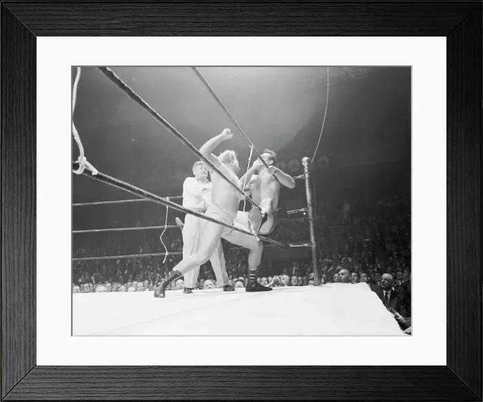 Framed Print : Wrestlers Fighting Against Ropes Framed Print : Wrestlers Fighting Against Ropes