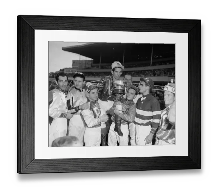 Framed Print : Fellow Jockeys Carrying Willie Shoemaker on Their Shoulders Framed Print : Fellow Jockeys Carrying Willie Shoemaker on Their Shoulders