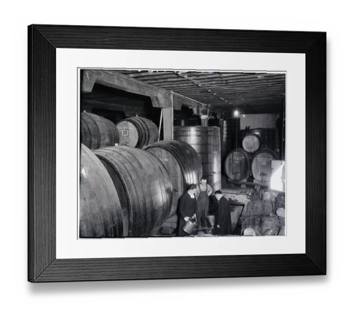 Framed Print : Winery Workers Surrounded by Giant Casks Framed Print : Winery Workers Surrounded by Giant Casks
