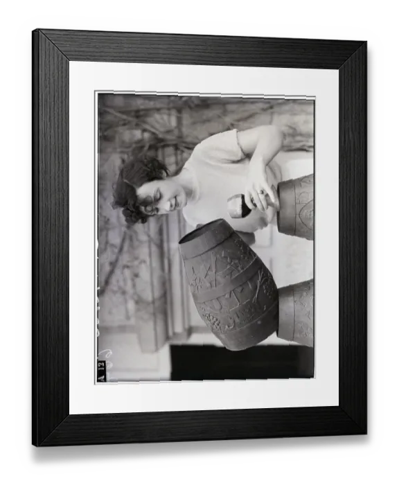 Framed Print : Woman Pouring Wine From Wooden Mug Framed Print : Woman Pouring Wine From Wooden Mug