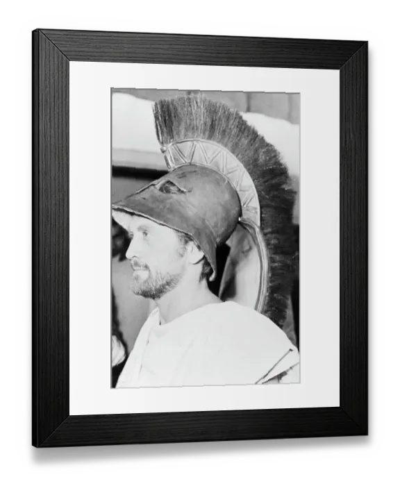 Framed Print : Profile of Kirk Douglas Wearing War Helmet