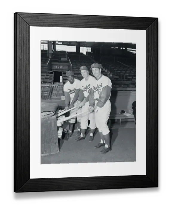 Framed Print : Brooklyn Dodgers Grabbing Baseball Bats Framed Print : Brooklyn Dodgers Grabbing Baseball Bats
