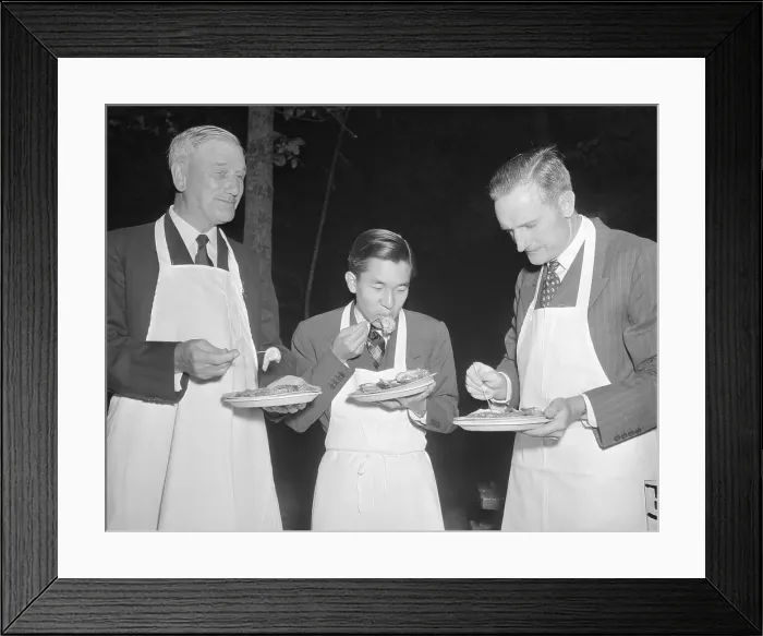 Framed Print : Prince Akihito and Friends Eating Oysters Framed Print : Prince Akihito and Friends Eating Oysters