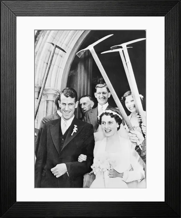 Framed Print : Sir Edmund Hillary and Bride Walking Under Ice-Axes Framed Print : Sir Edmund Hillary and Bride Walking Under Ice-Axes