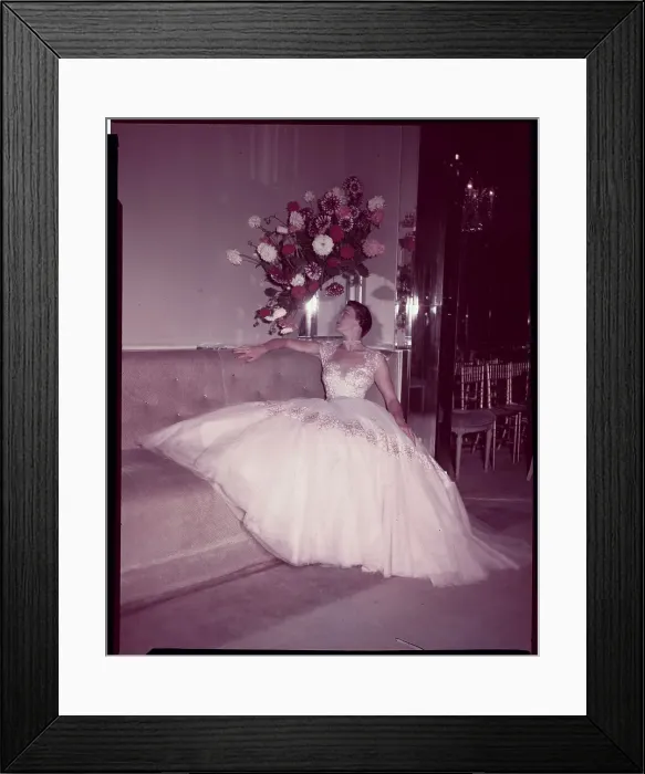 Framed Print : Model Sitting in White Full Gown Framed Print : Model Sitting in White Full Gown