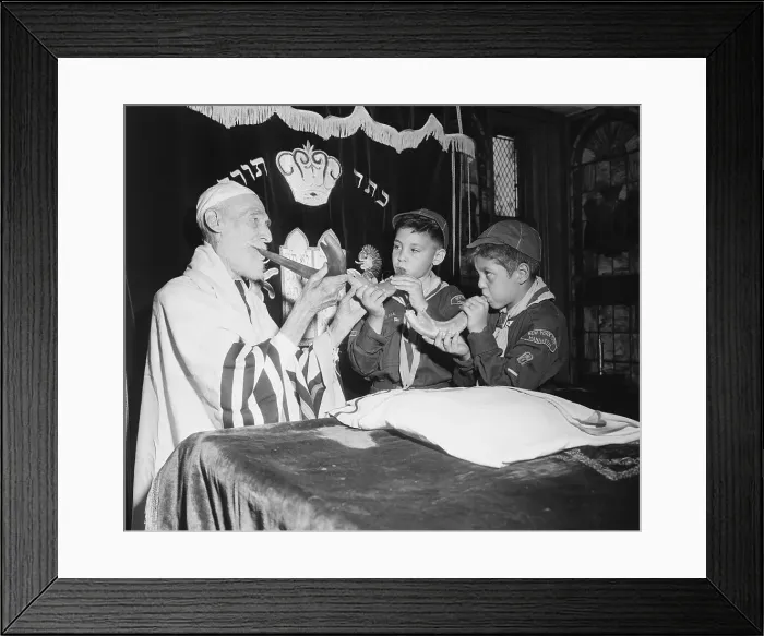 Framed Print : Man Showing Scouts How To Blow Shofar Framed Print : Man Showing Scouts How To Blow Shofar