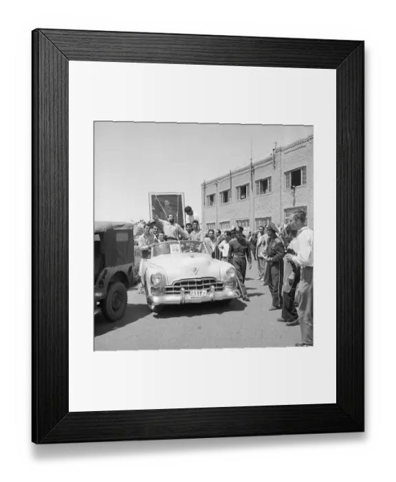 Framed Print : Crowd in Street with Portrait of Shah