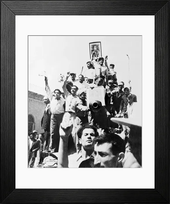 Framed Print : Iranian Army Tank with Shah of Iran Portrait Atop