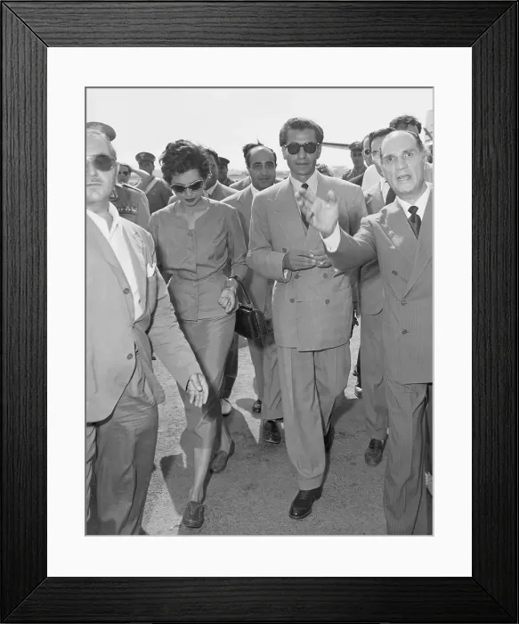 Framed Print : Shah Mohammed Pahlavi and Empress Soraya Arriving at Airport