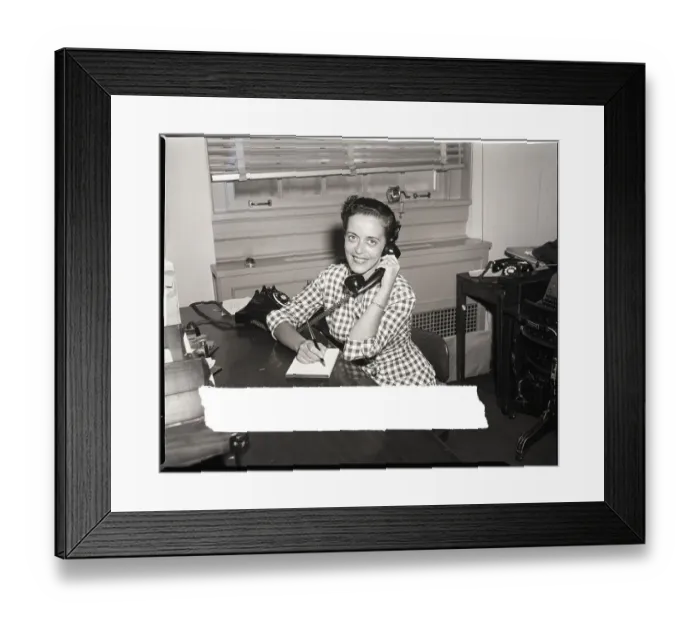 Framed Print : Lois Lippman Smiles While on the Phone