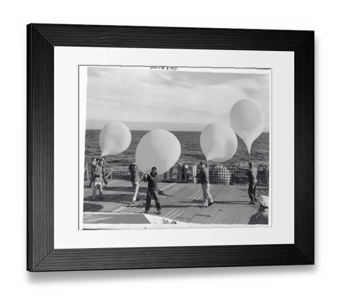 Framed Print : Naval Men on Vessel with Balloons to Launch into the Atmosphere Framed Print : Naval Men on Vessel with Balloons to Launch into the Atmosphere