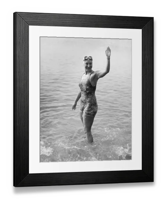 Framed Print : Florence Chadwick Waving from Water Framed Print : Florence Chadwick Waving from Water