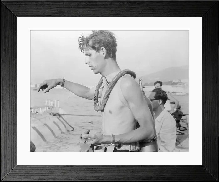 Framed Print : Jacques Piccard Standing in Boat Framed Print : Jacques Piccard Standing in Boat