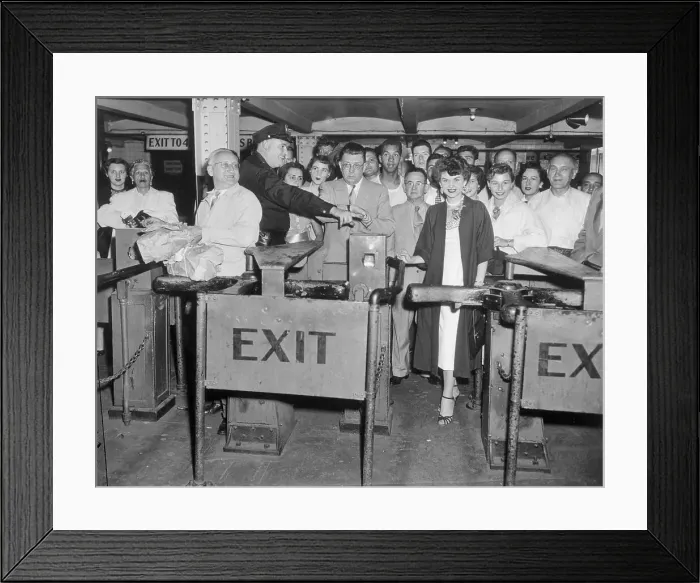 Framed Print : People Waiting to Use New Subway Token Framed Print : People Waiting to Use New Subway Token